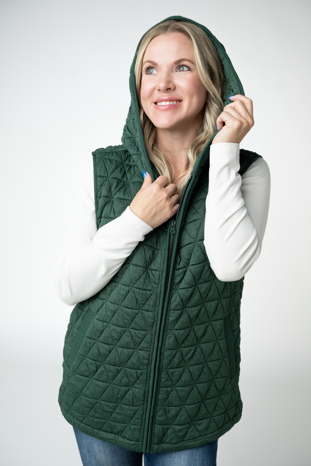 Heather Geometric Hooded Vest - Forest Green