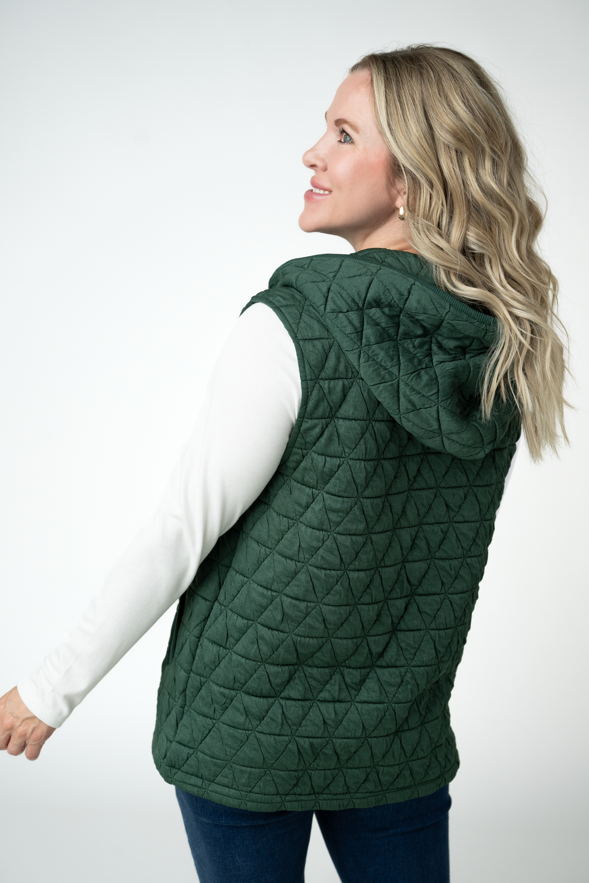 Heather Geometric Hooded Vest - Forest Green