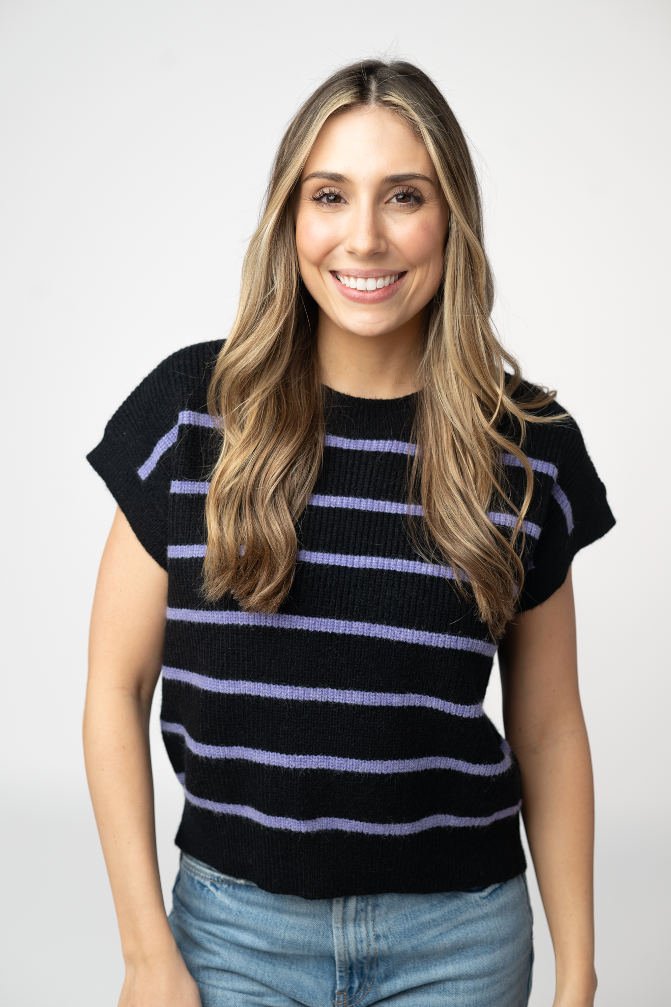 Striped Sweater Top - Black and Purple