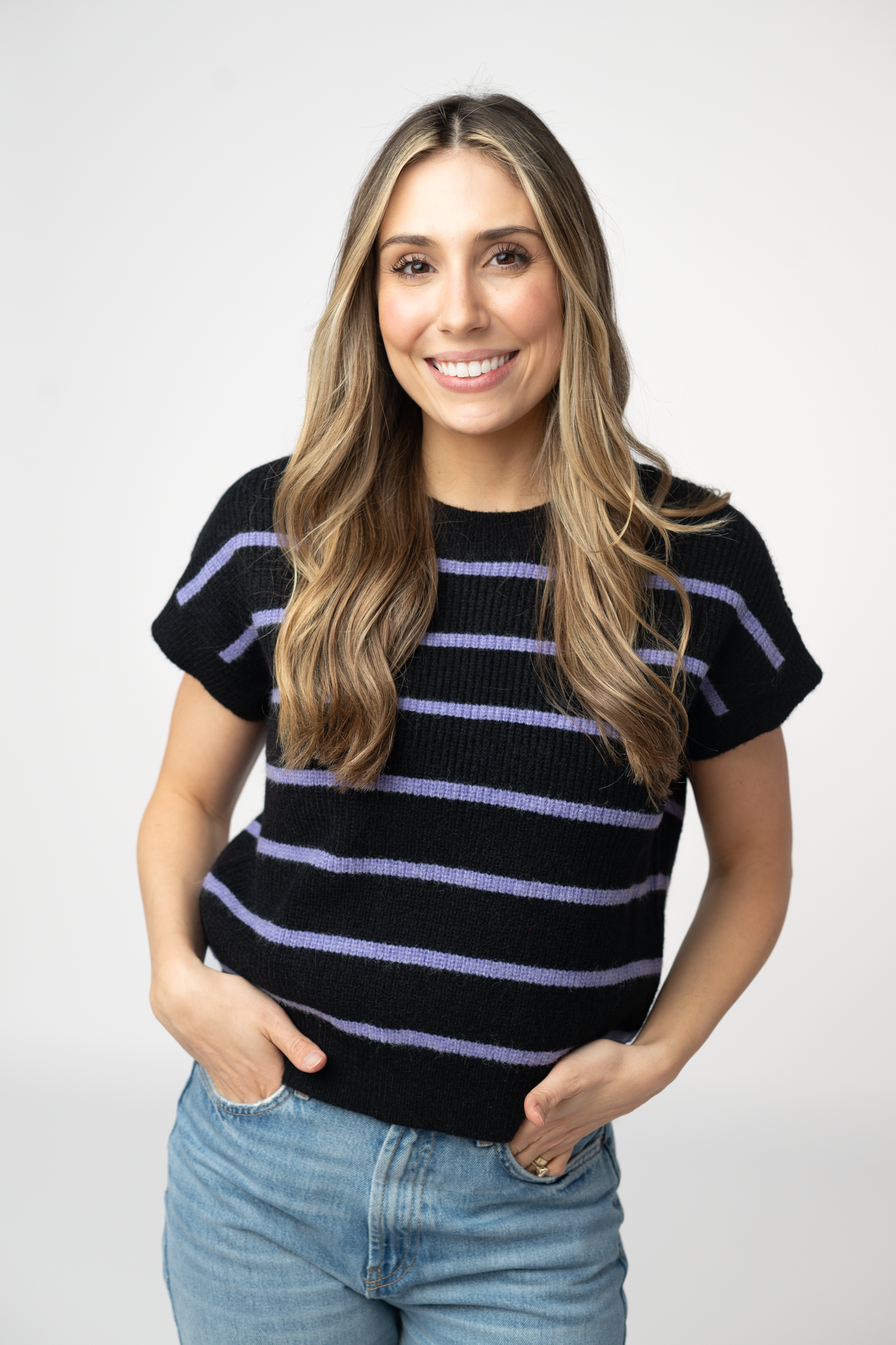 Striped Sweater Top - Black and Purple
