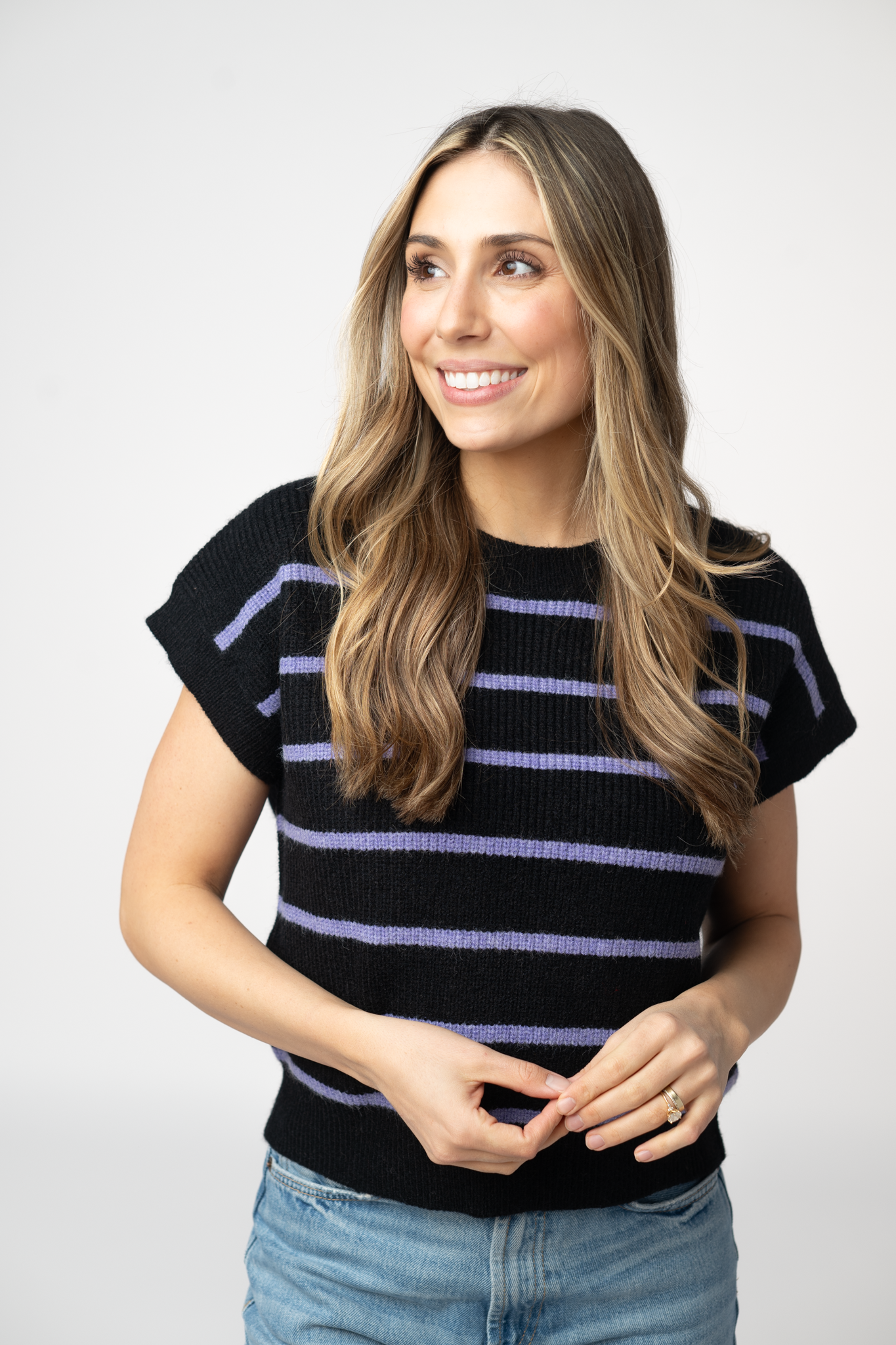 Striped Sweater Top - Black and Purple