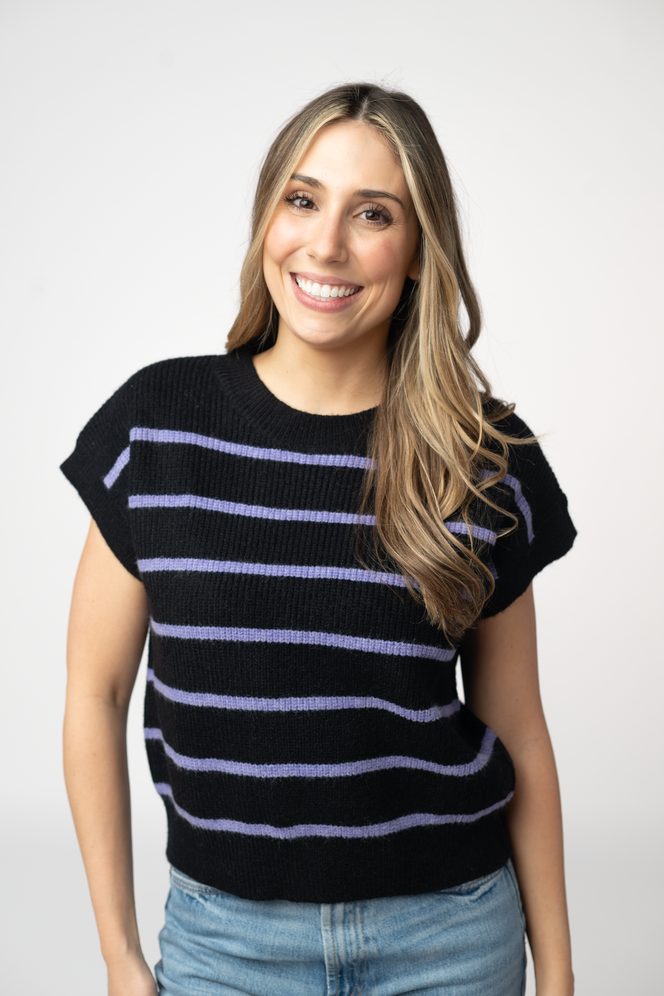 Striped Sweater Top - Black and Purple