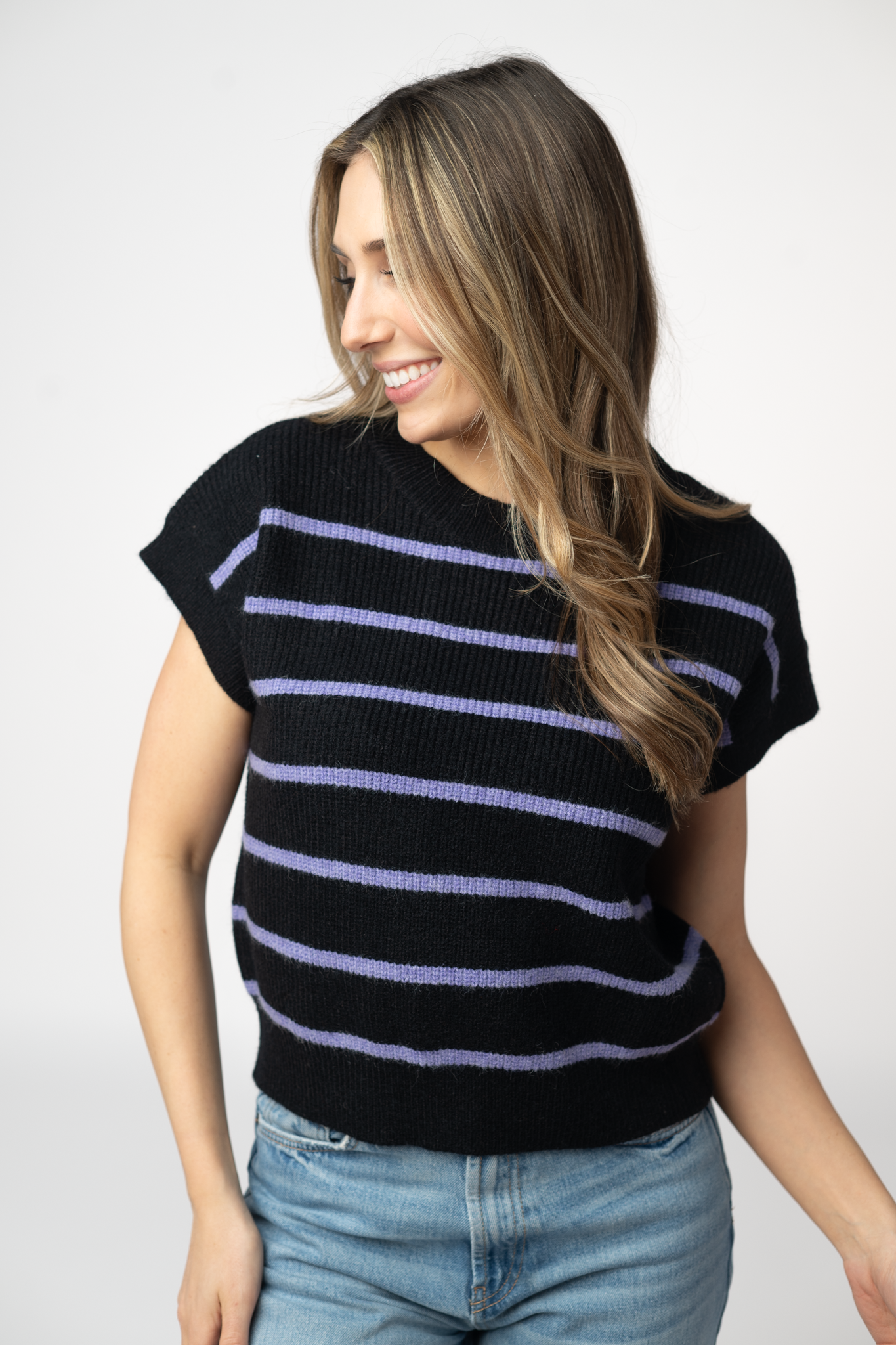 Striped Sweater Top - Black and Purple