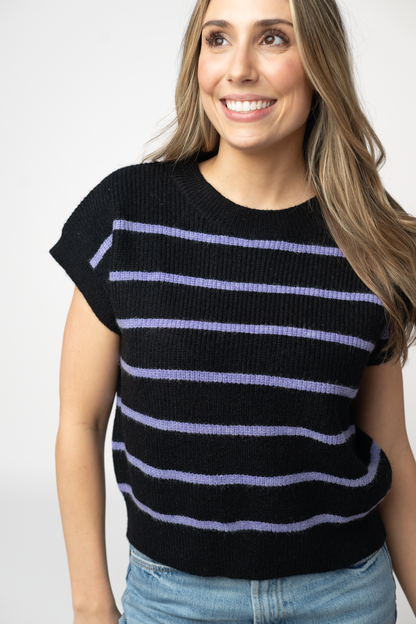 Striped Sweater Top - Black and Purple