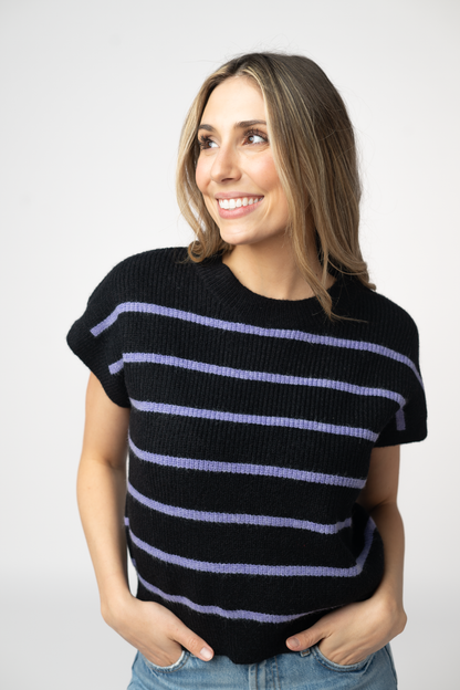 Striped Sweater Top - Black and Purple