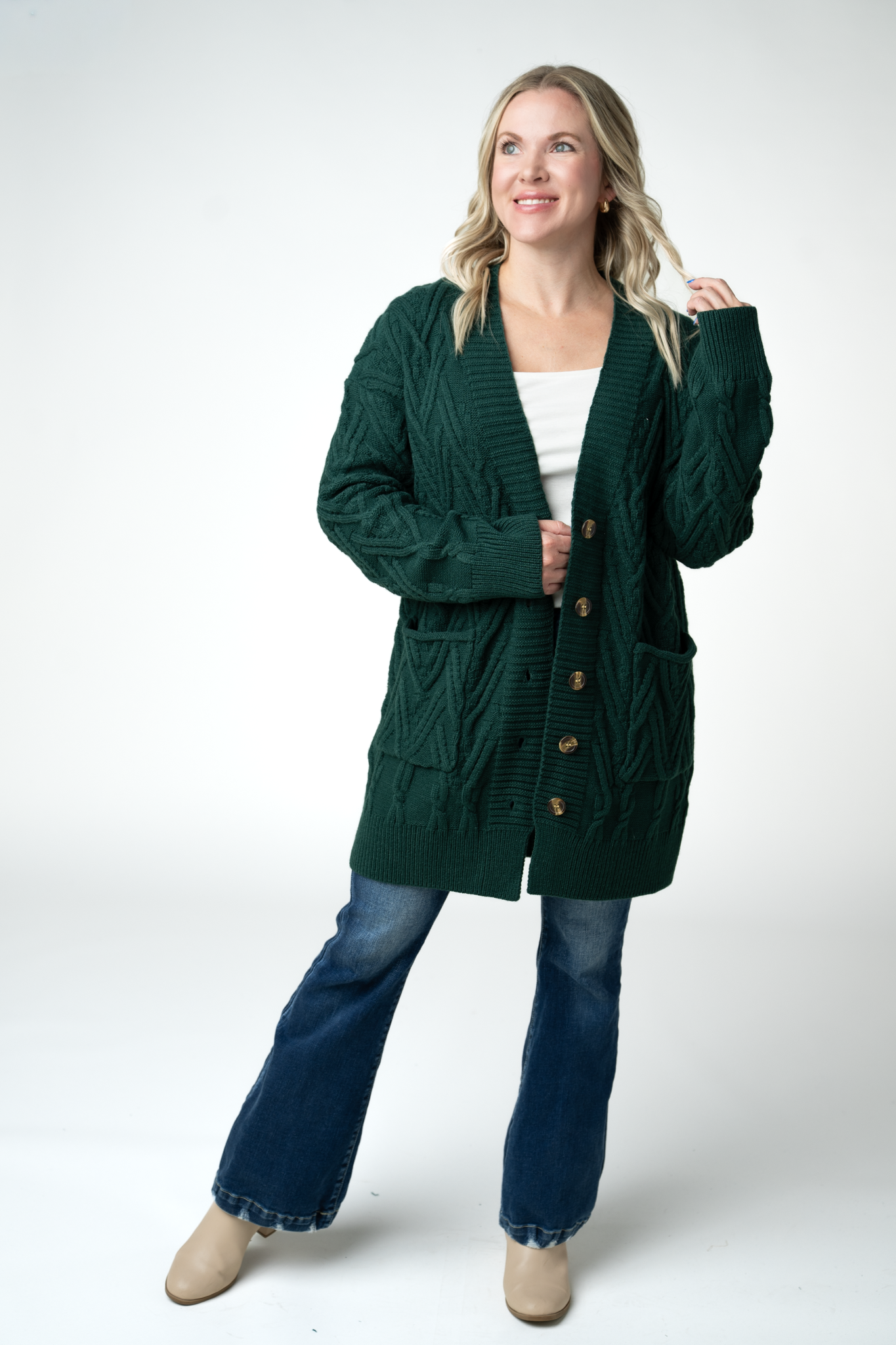 Brooks Button Sweater Cardigan - Evergreen