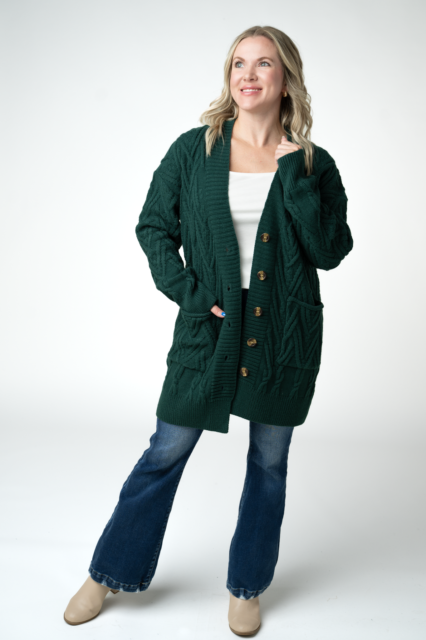 Brooks Button Sweater Cardigan - Evergreen