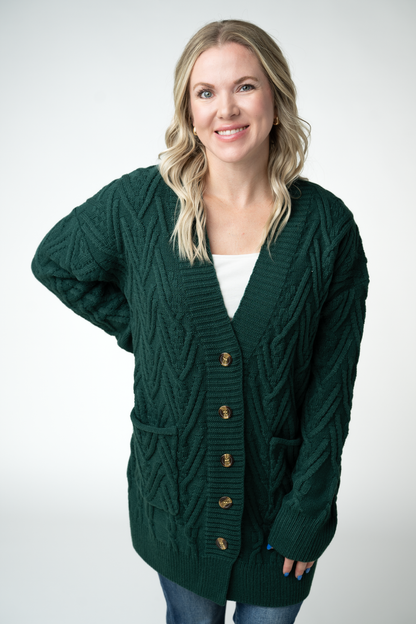 Brooks Button Sweater Cardigan - Evergreen