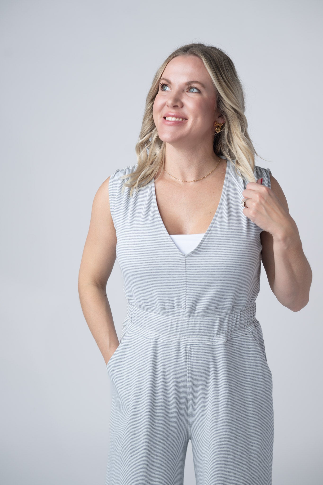 IN STOCK Kenzie Striped Jumpsuit - Grey