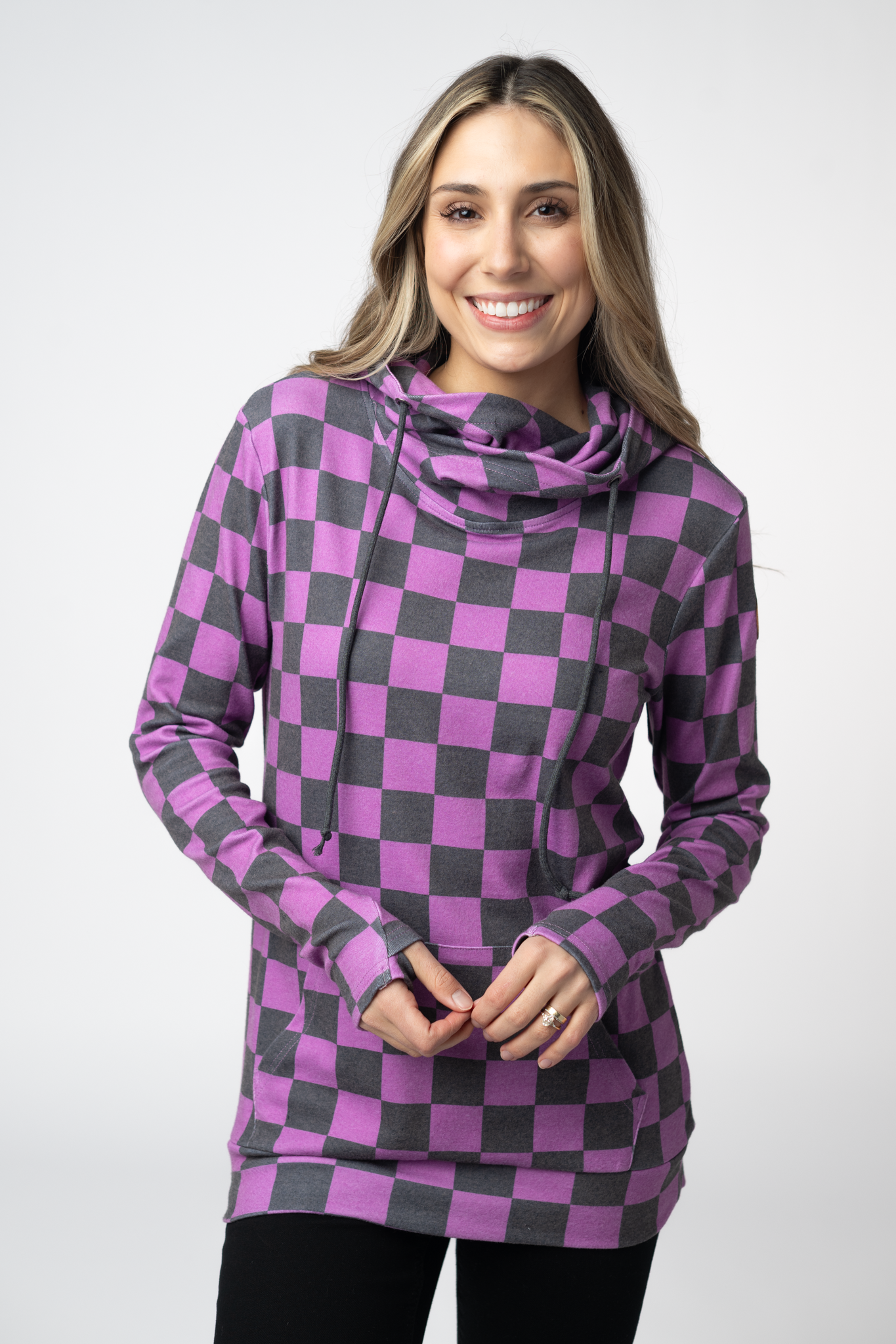 Ashley Hoodie - Black and Purple Checkers