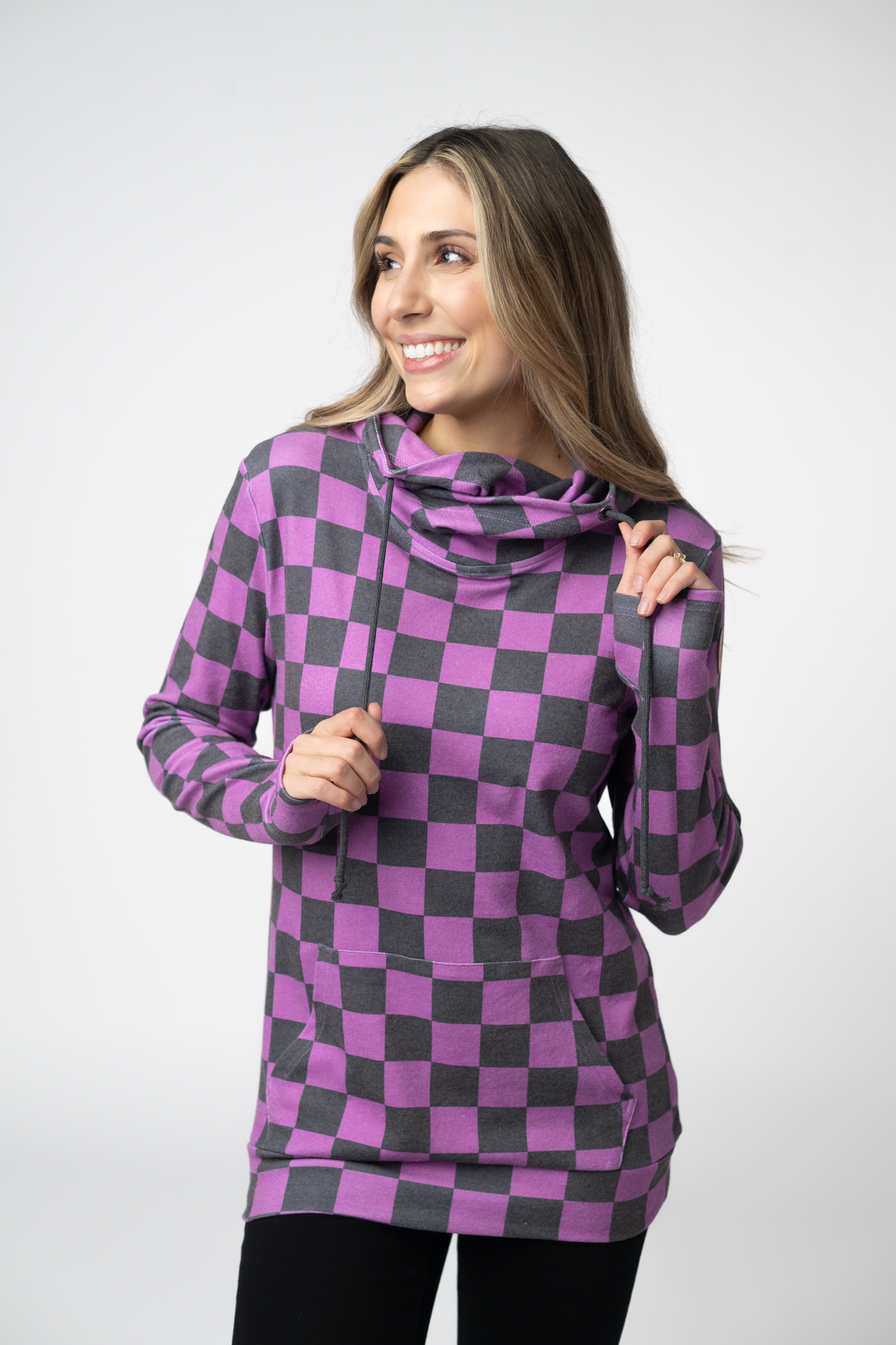 Ashley Hoodie - Black and Purple Checkers