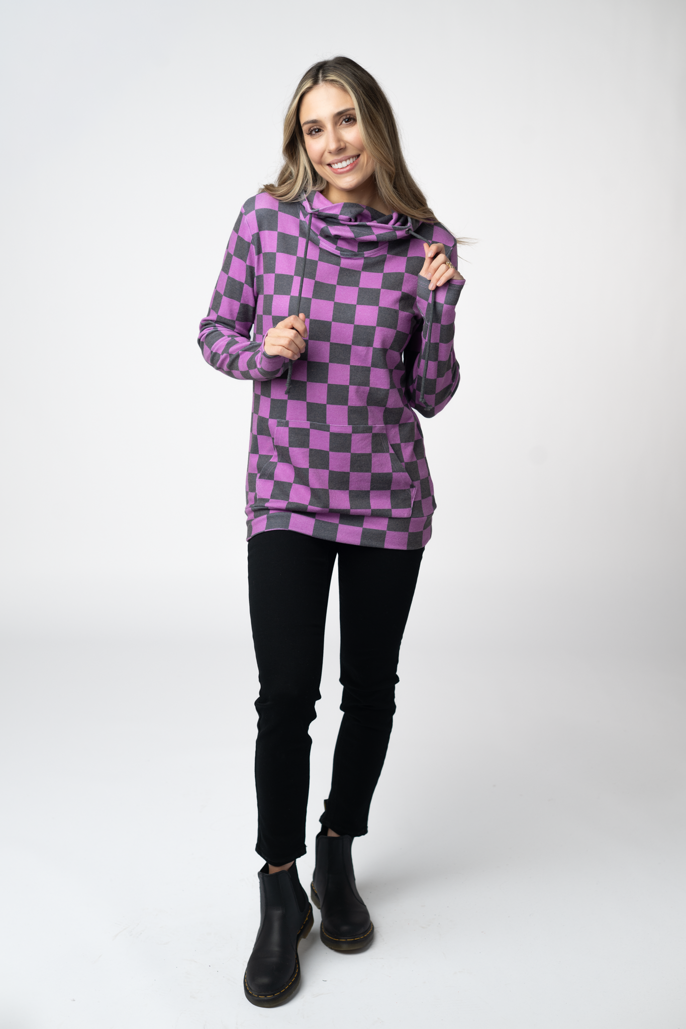 Ashley Hoodie - Black and Purple Checkers