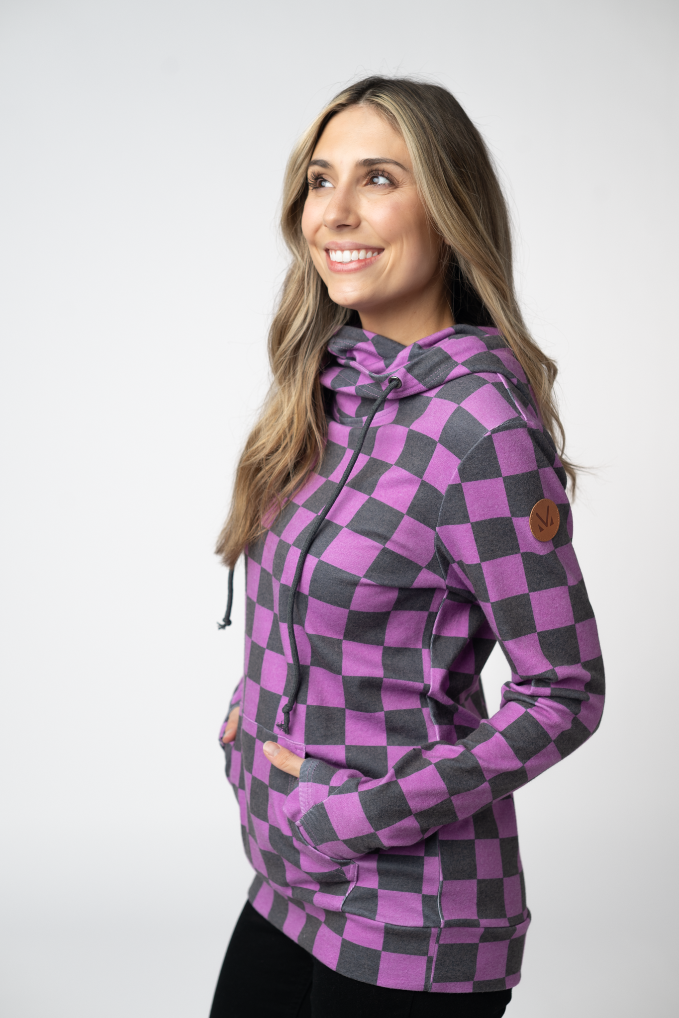 Ashley Hoodie - Black and Purple Checkers