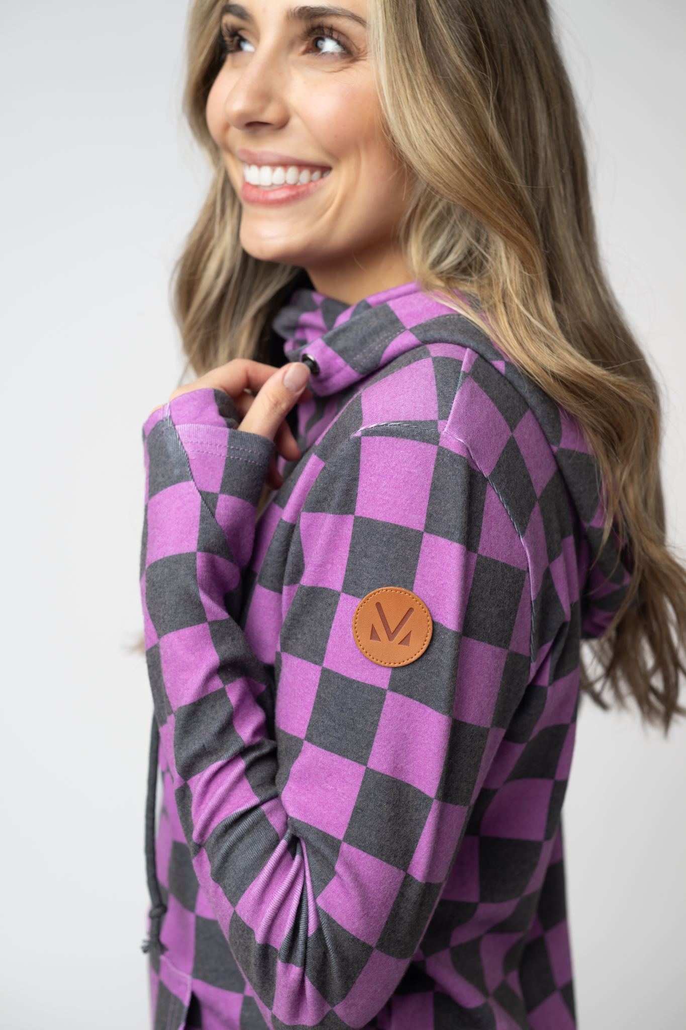 Ashley Hoodie - Black and Purple Checkers