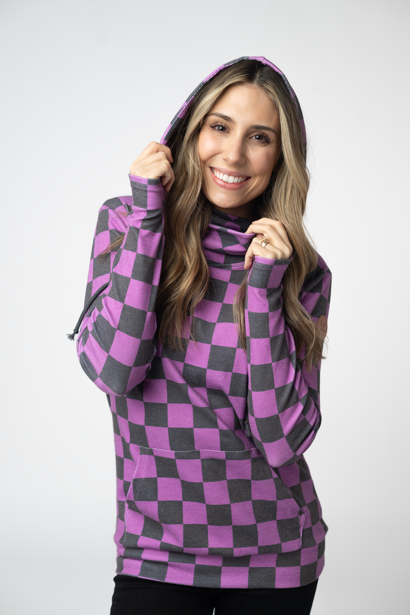 Ashley Hoodie - Black and Purple Checkers
