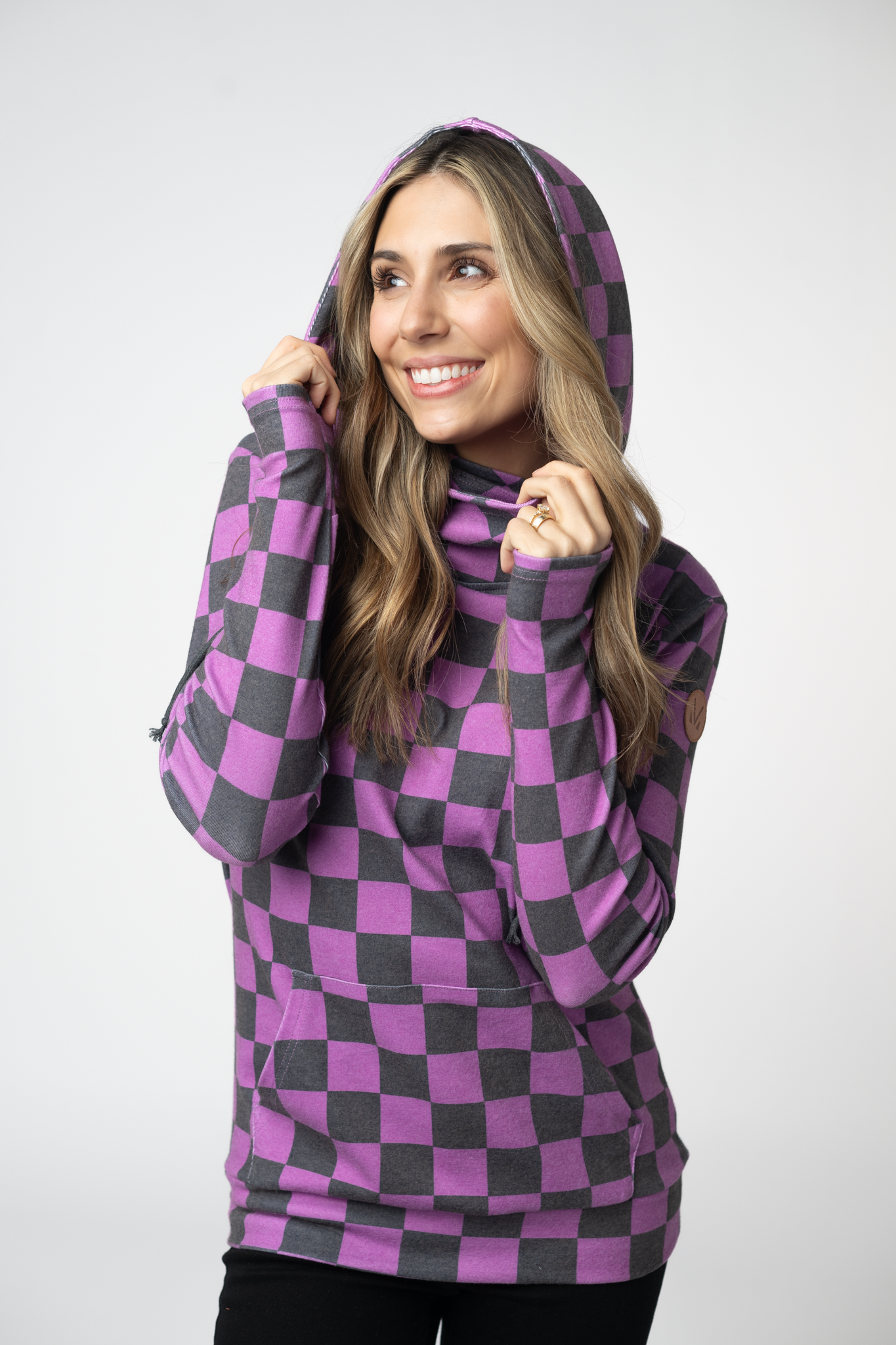 Ashley Hoodie - Black and Purple Checkers