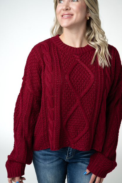 Cable Knit Sweater - Cranberry