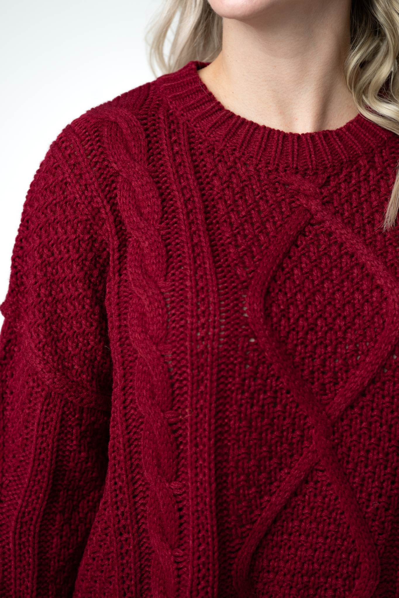 Cable Knit Sweater - Cranberry