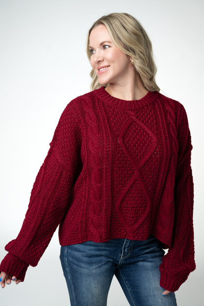 Cable Knit Sweater - Cranberry