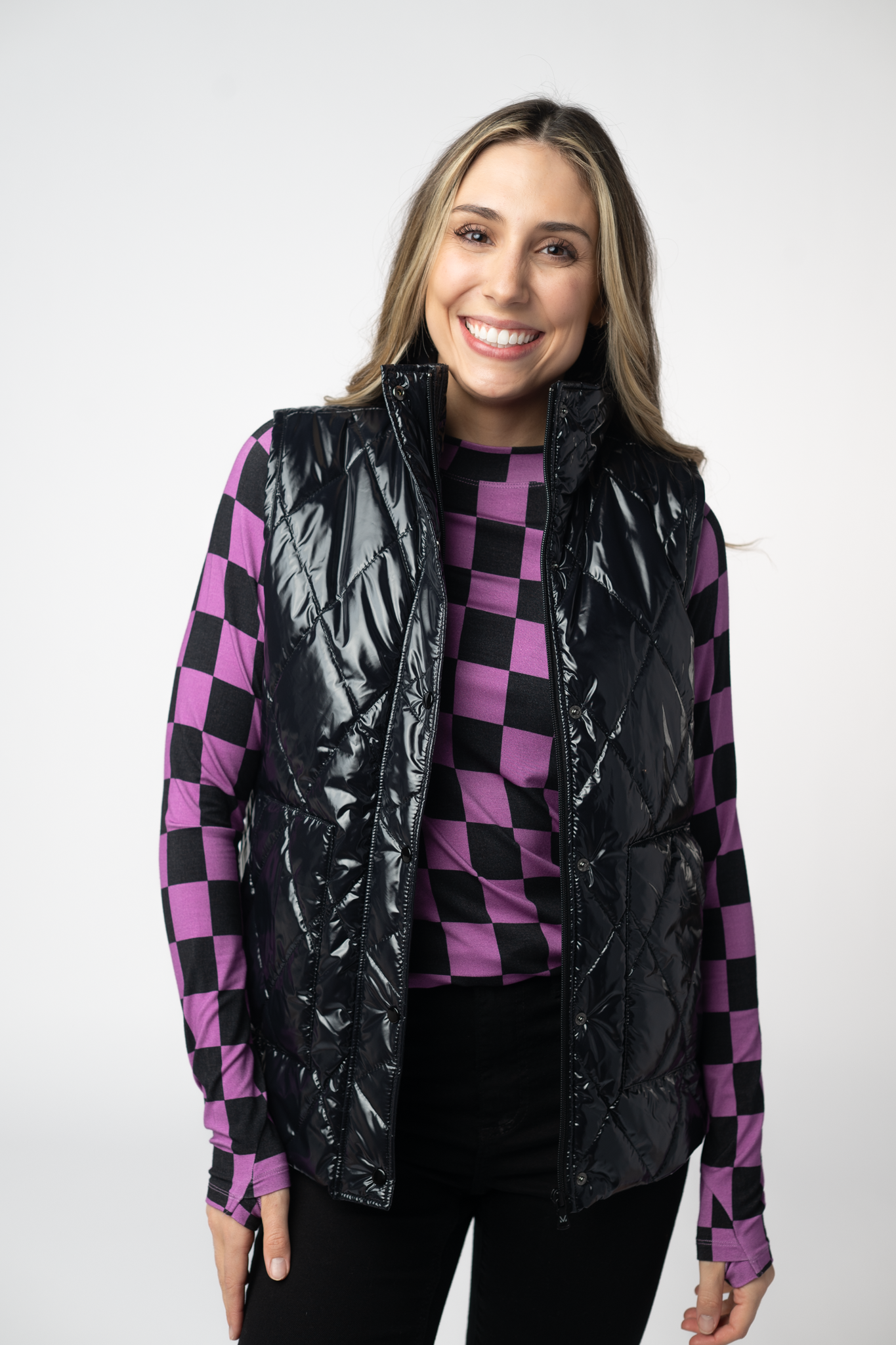Remy Zip Up Vest - Shiny Black