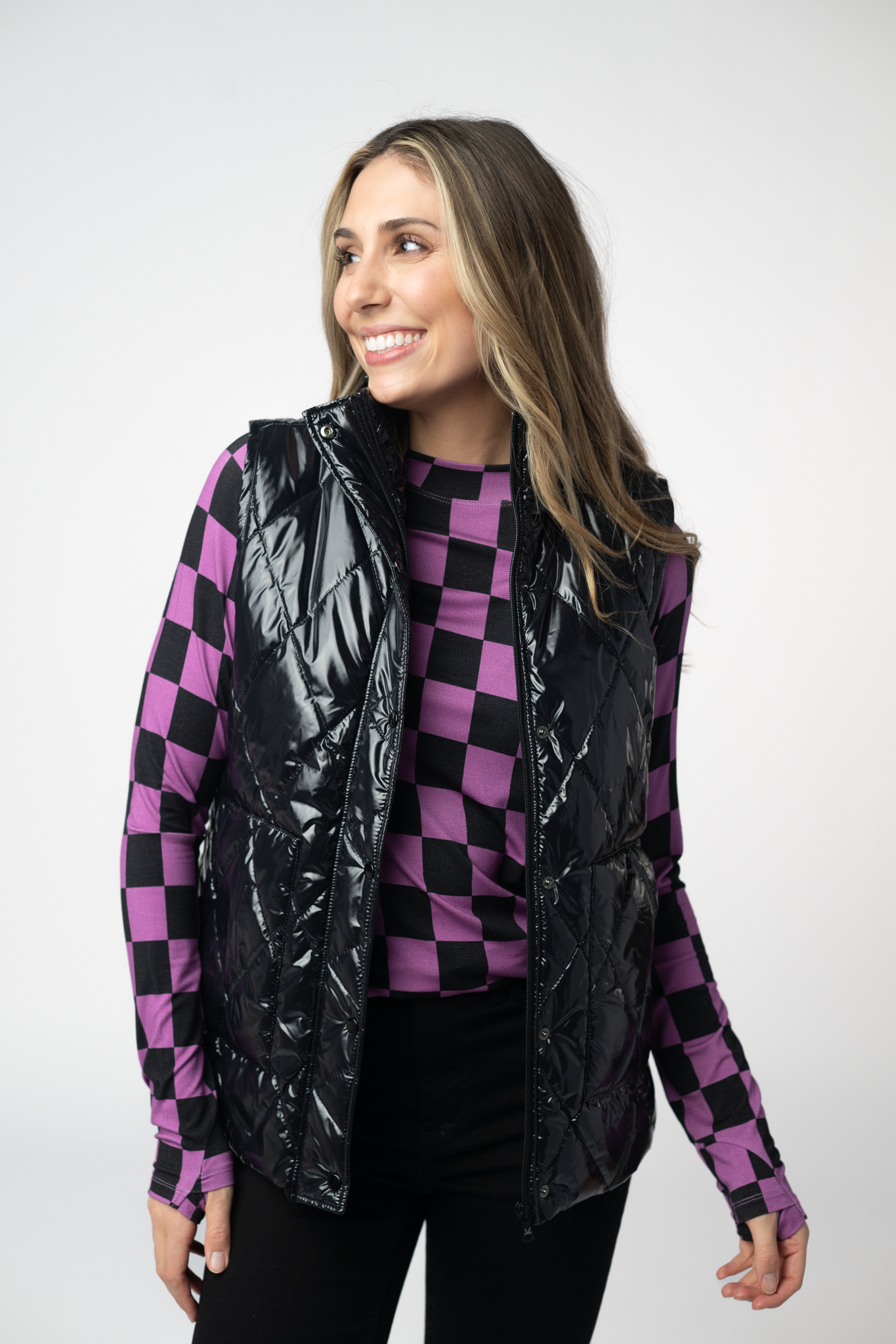 Remy Zip Up Vest - Shiny Black