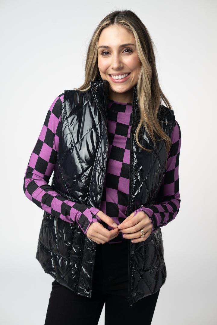 Remy Zip Up Vest - Shiny Black