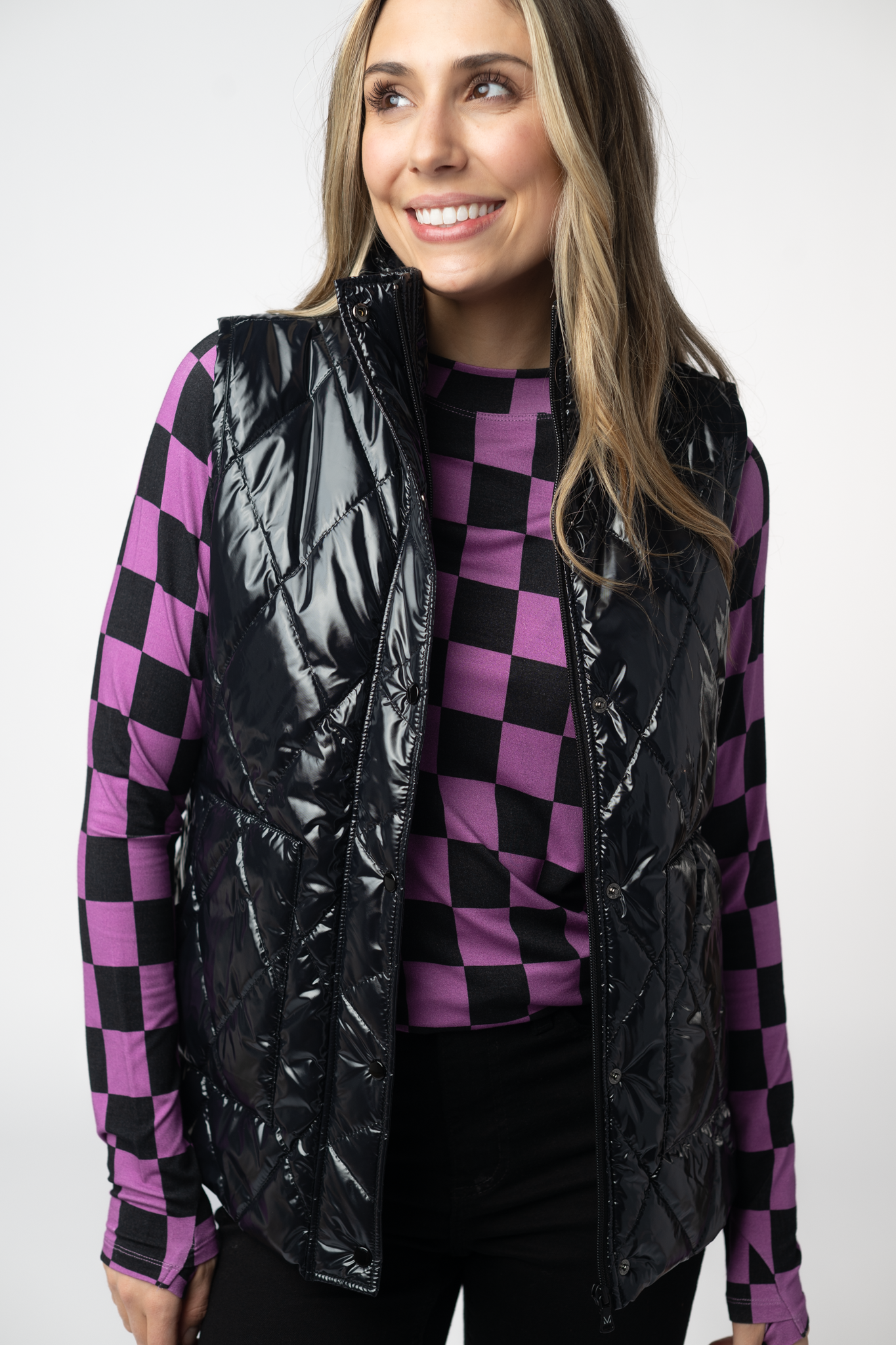 Remy Zip Up Vest - Shiny Black