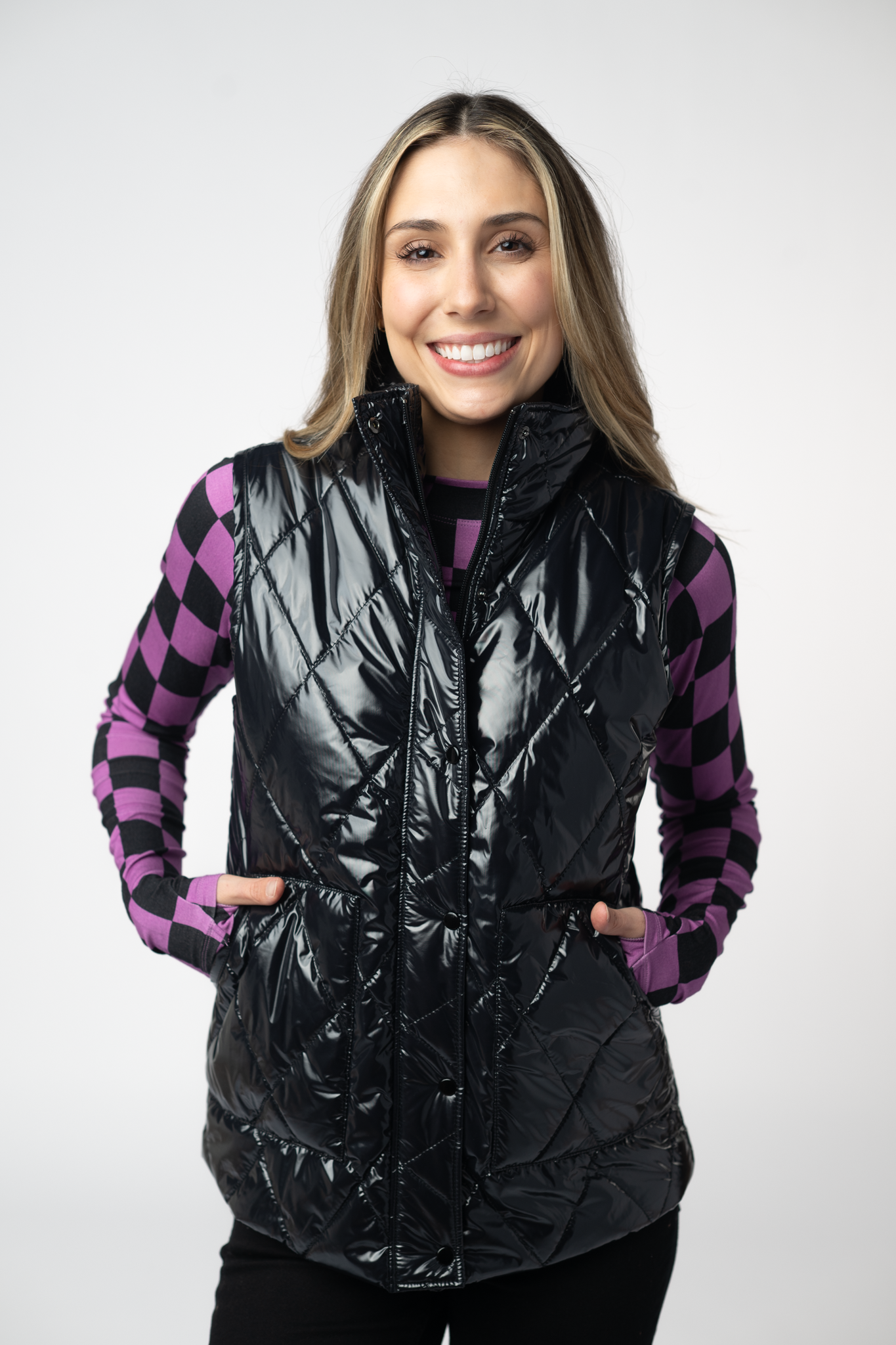 Remy Zip Up Vest - Shiny Black