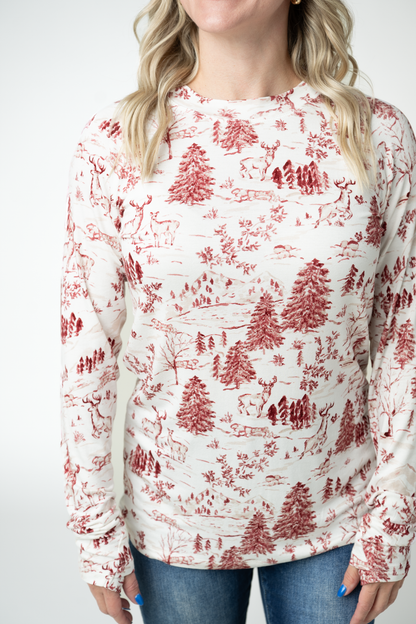 Blair Long Sleeve Top - Cranberry Woodland