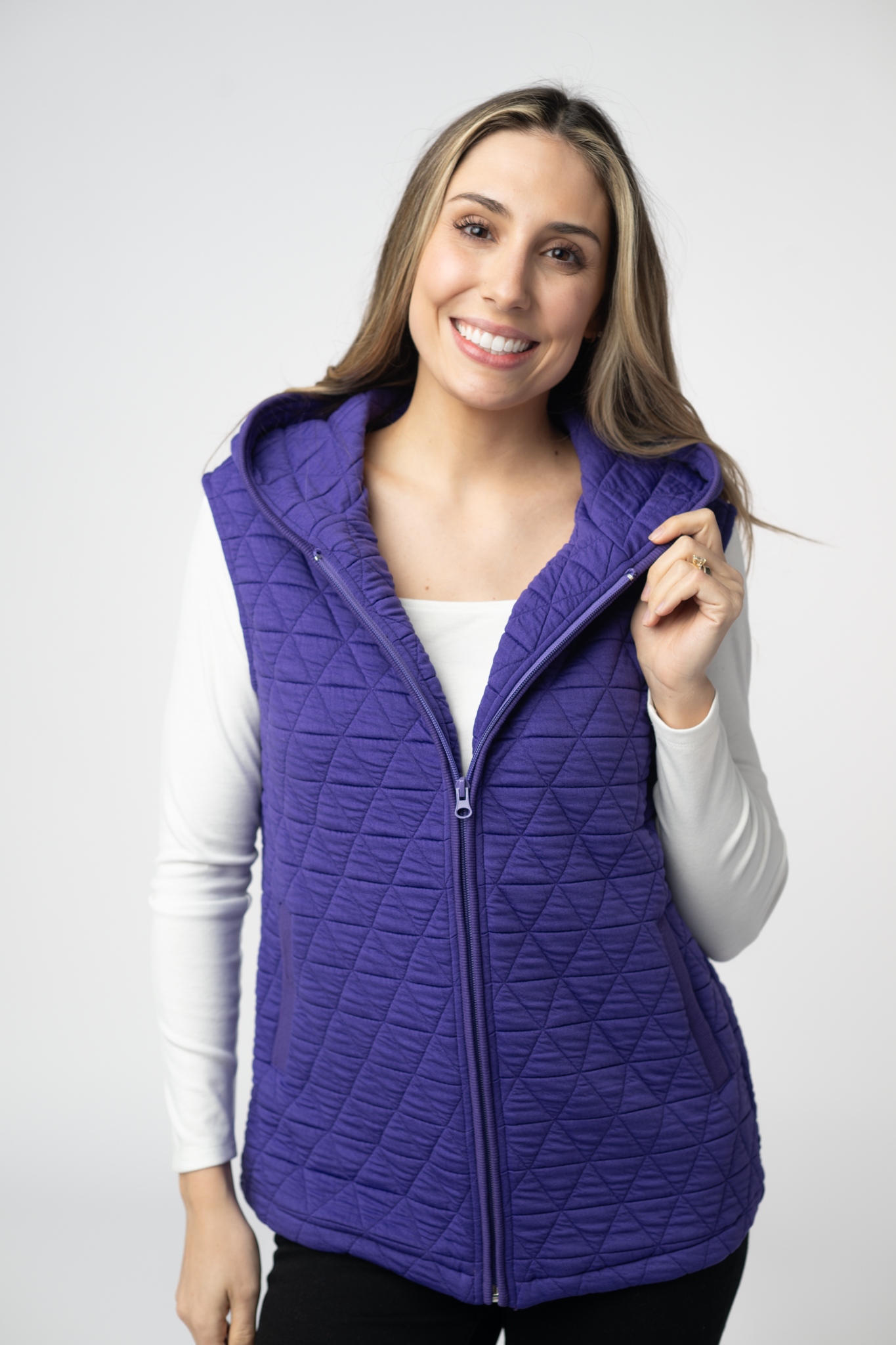 Heather Geometric Hooded Vest - Purple