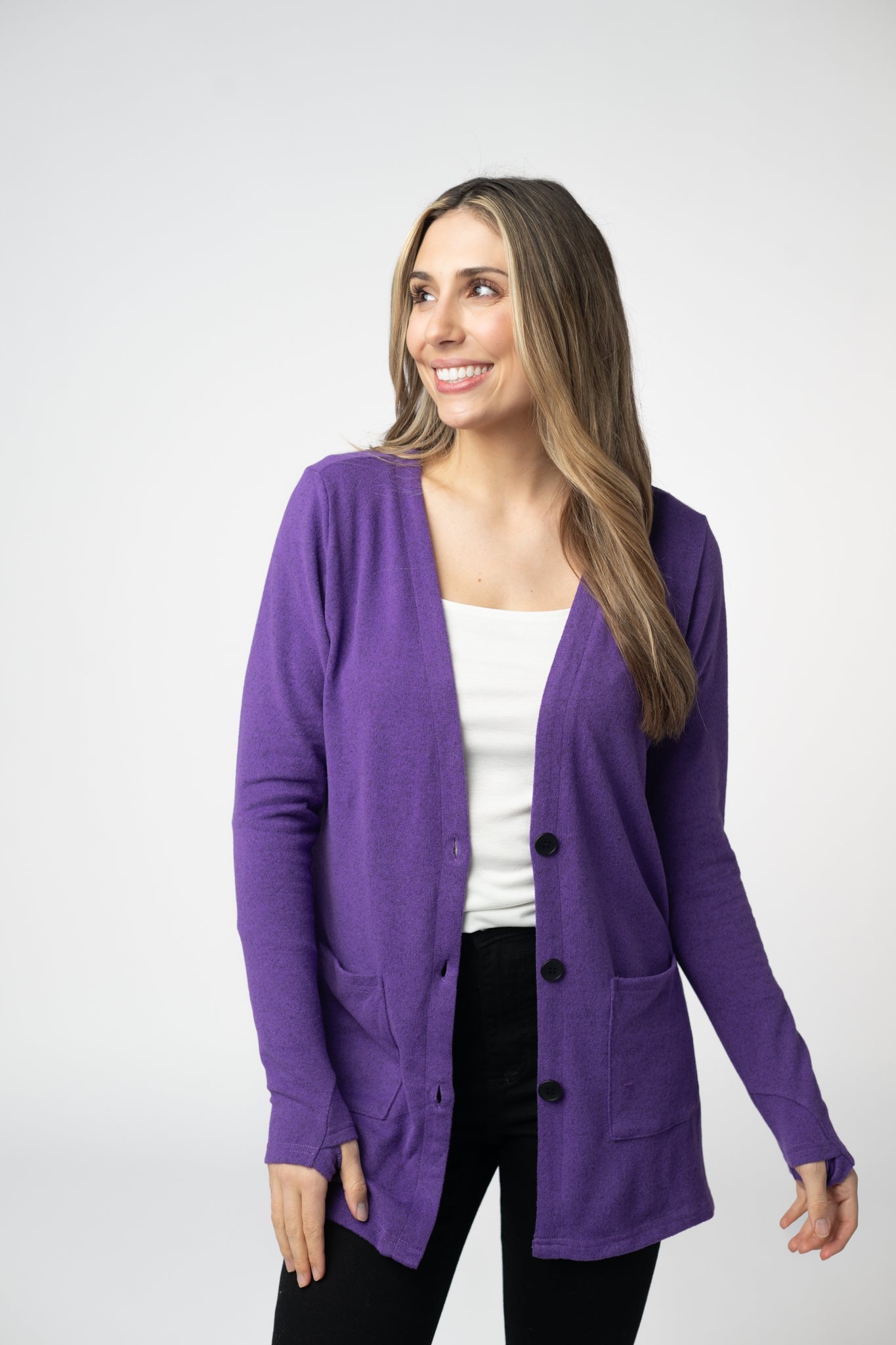 Cori Cardigan - Heathered Purple