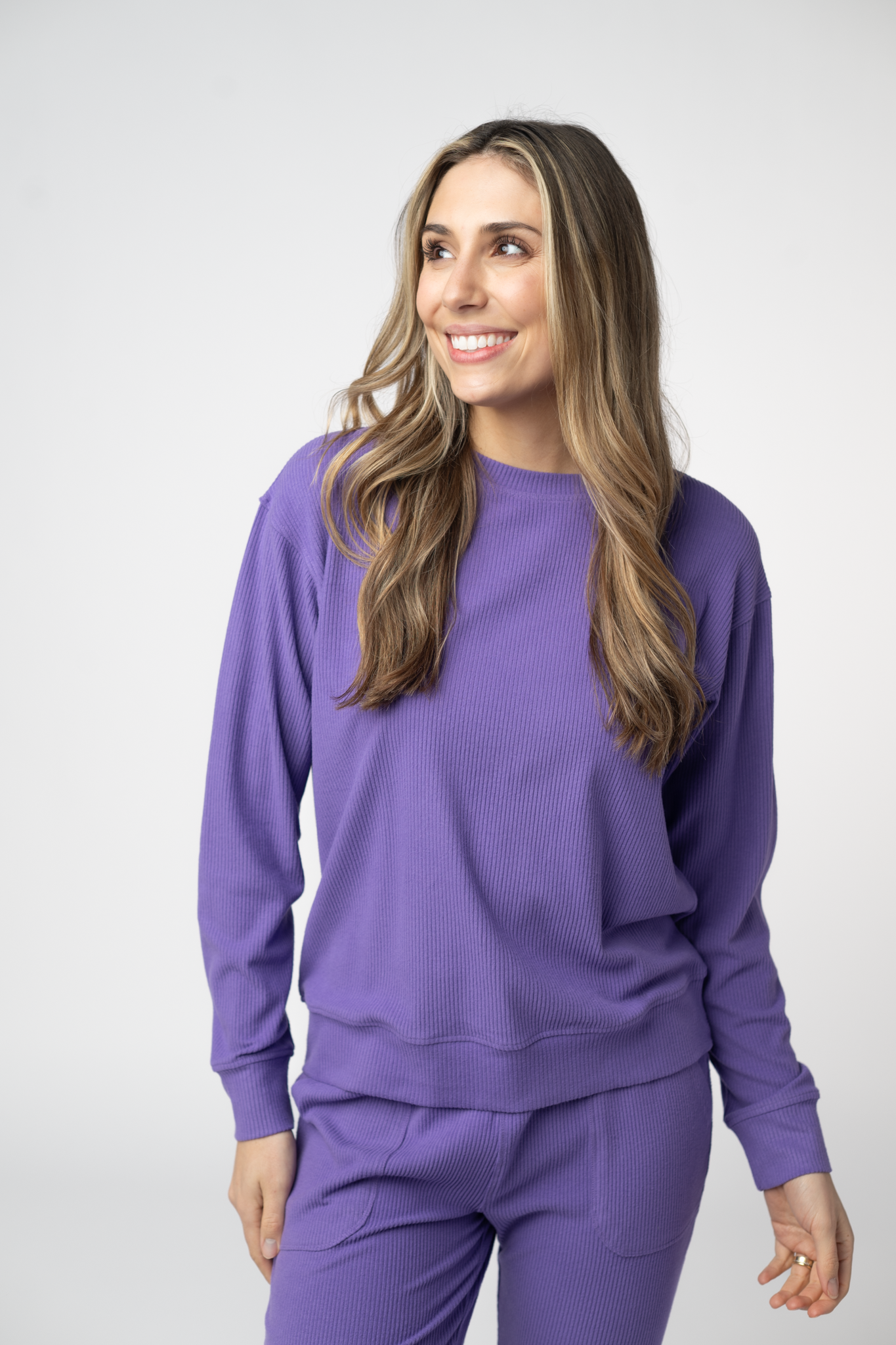 Corrine Ribbed Pullover Top - Purple
