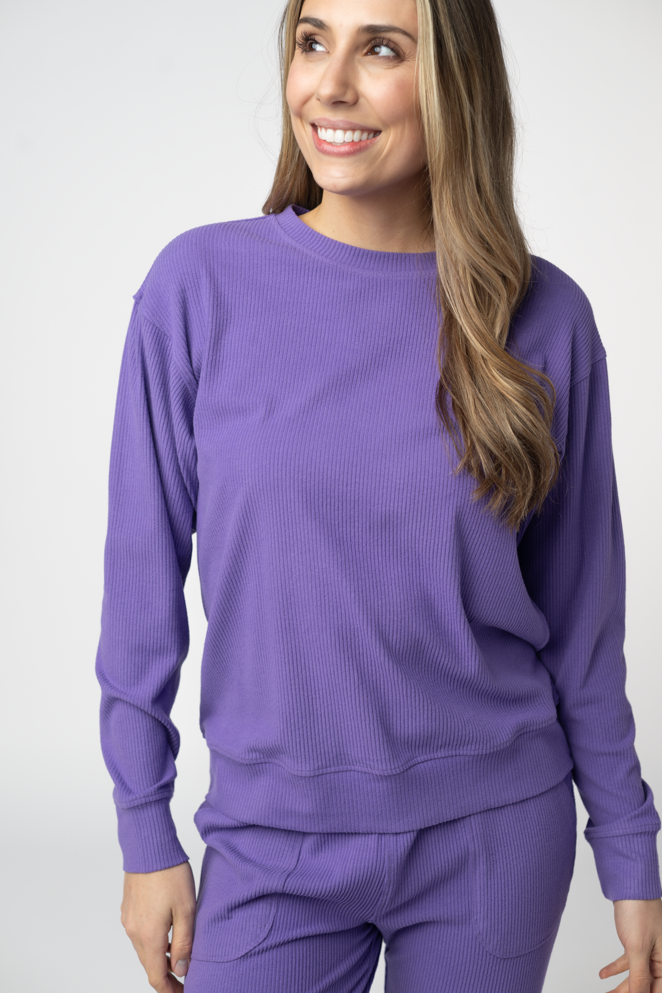 Corrine Ribbed Pullover Top - Purple