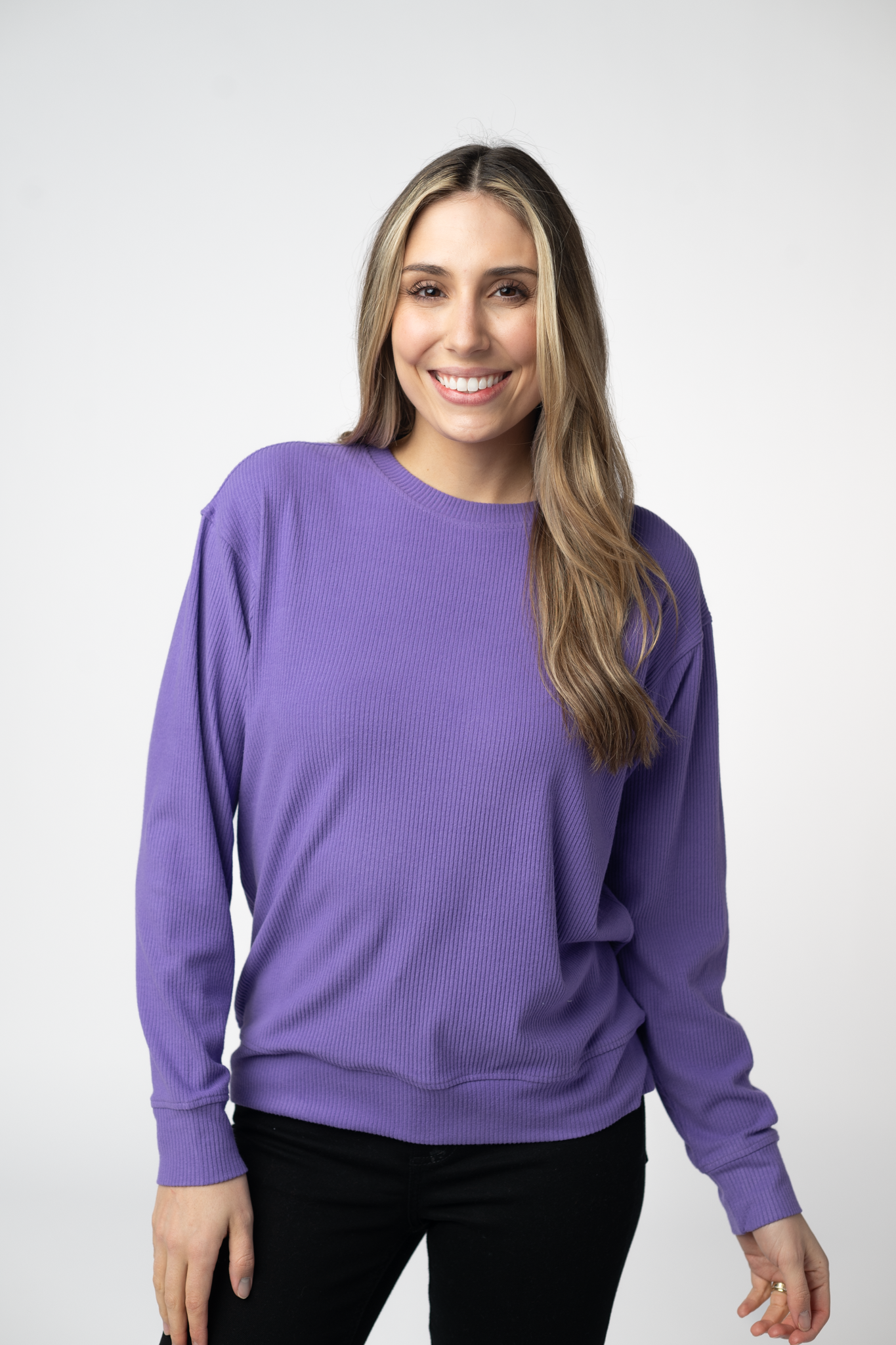 Corrine Ribbed Pullover Top - Purple