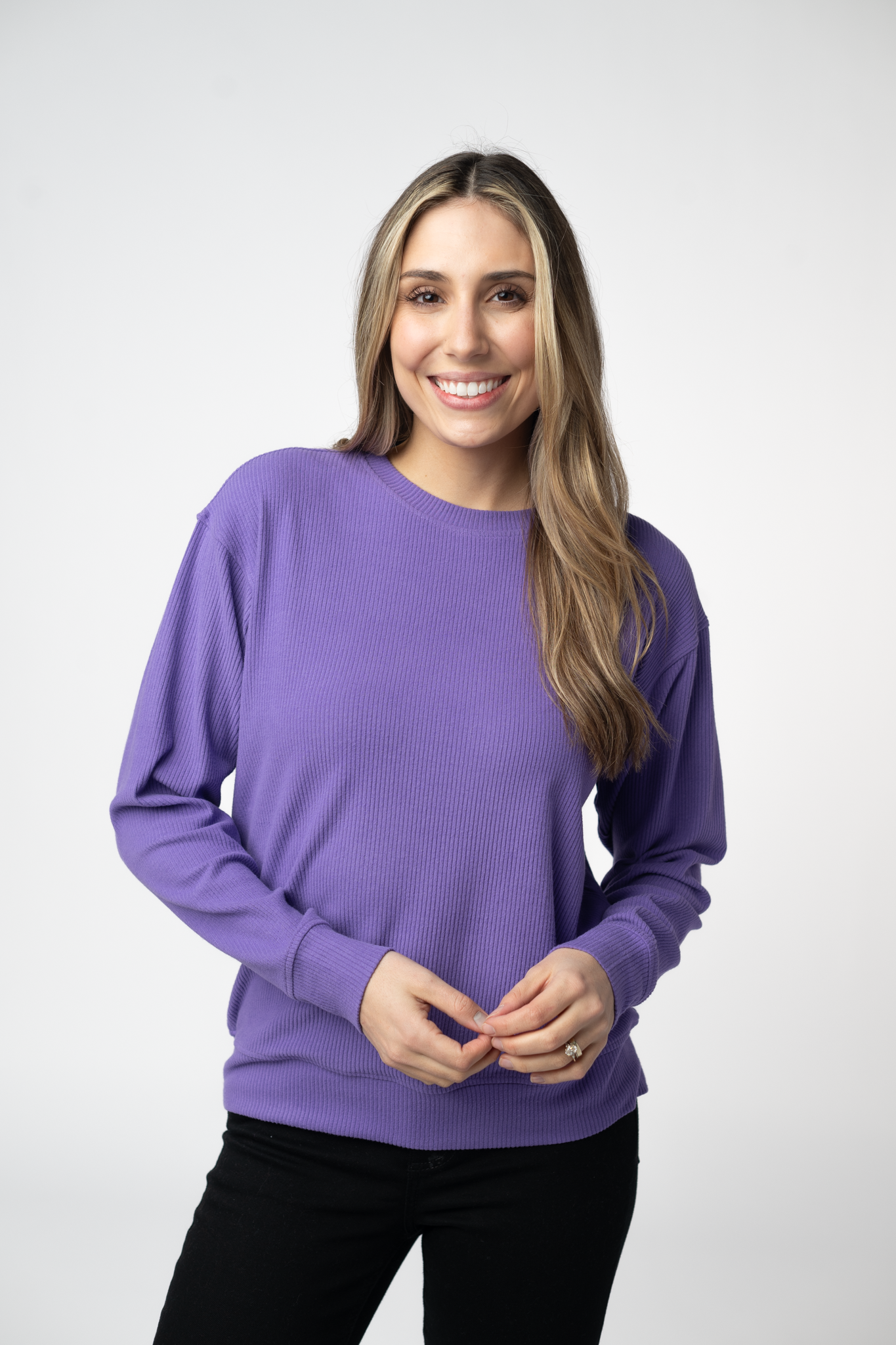 Corrine Ribbed Pullover Top - Purple