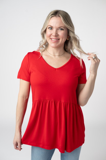 Sarah Ruffle Short Sleeve - Red