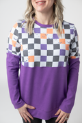Natalie Pullover - Checkered Bats and Purple