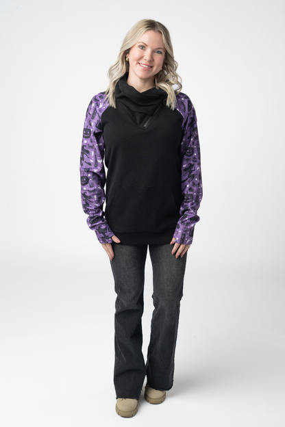 Zoey ZipCowl Sweatshirt - I Put A Spell On You and Black