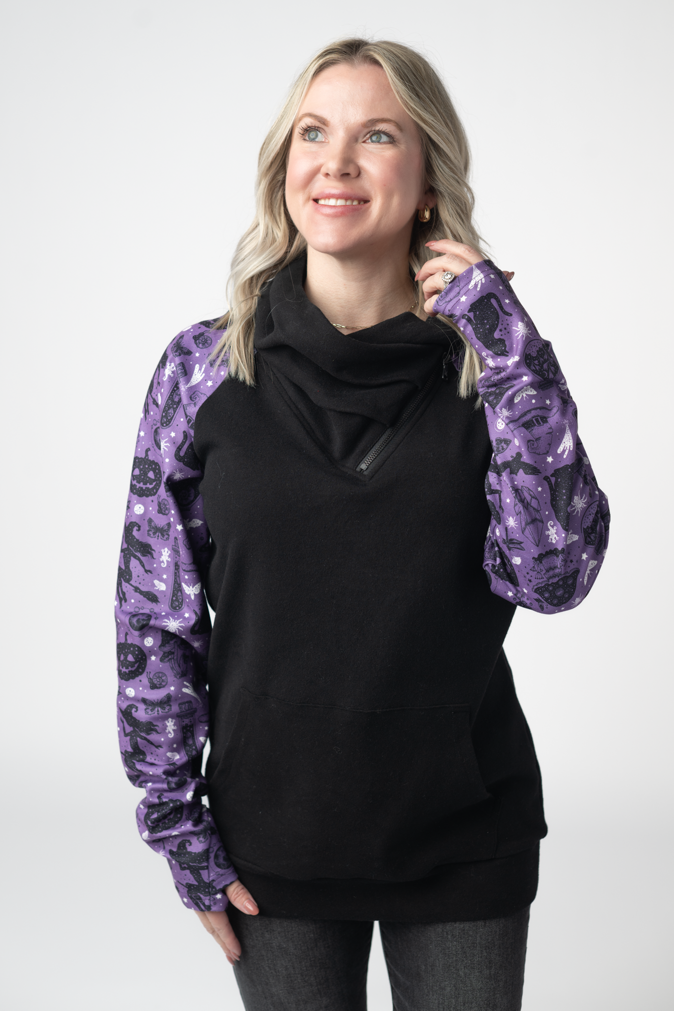 Zoey ZipCowl Sweatshirt - I Put A Spell On You and Black