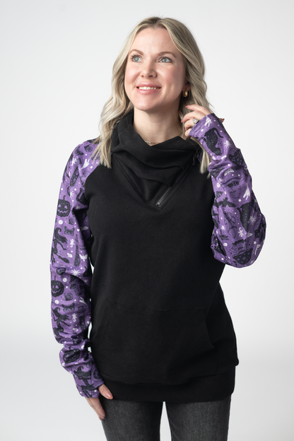 Zoey ZipCowl Sweatshirt - I Put A Spell On You and Black