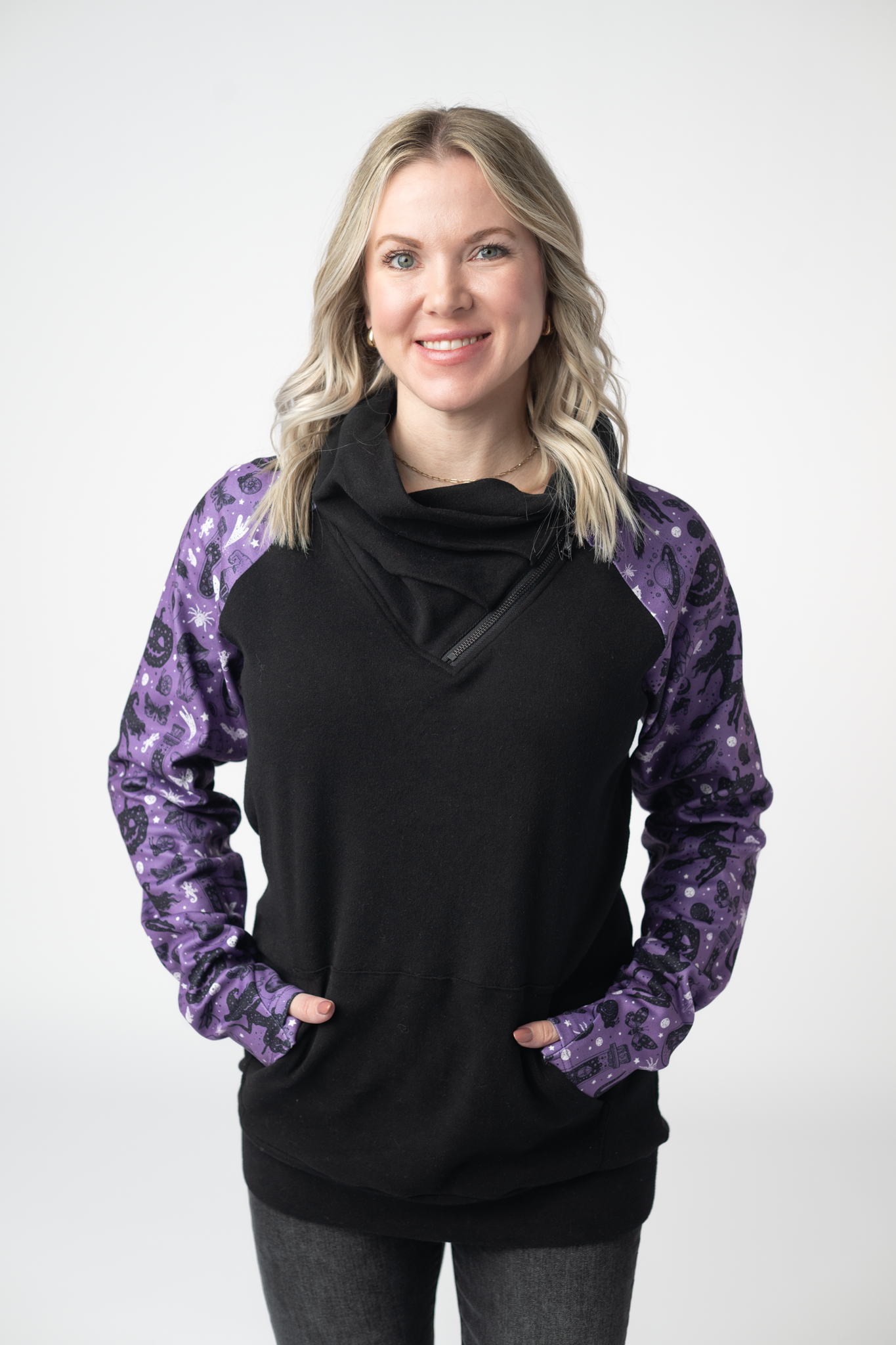 Zoey ZipCowl Sweatshirt - I Put A Spell On You and Black