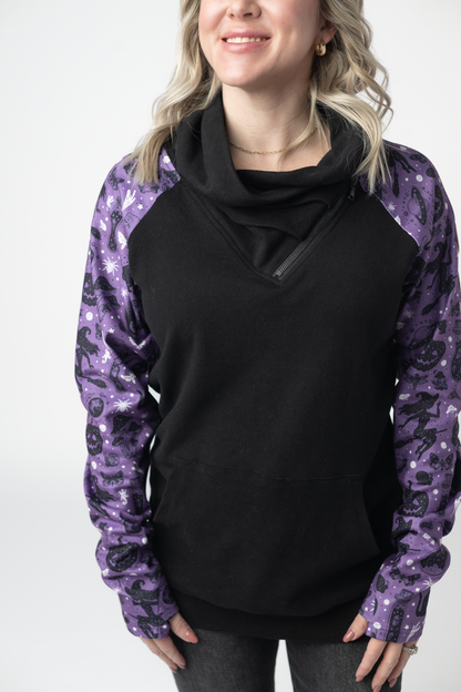 Zoey ZipCowl Sweatshirt - I Put A Spell On You and Black