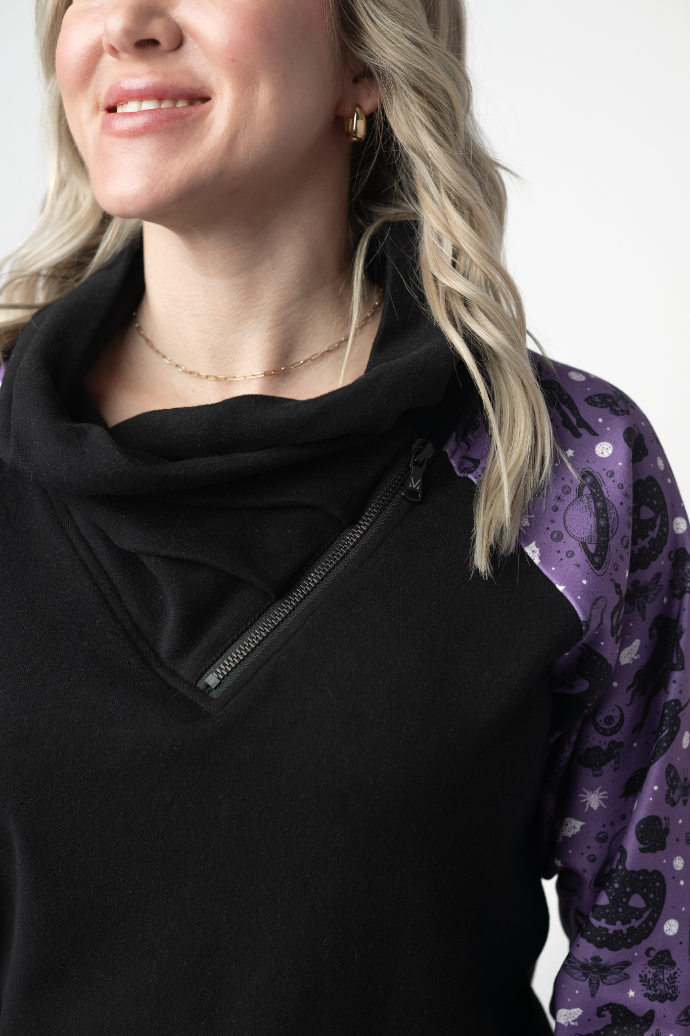 Zoey ZipCowl Sweatshirt - I Put A Spell On You and Black