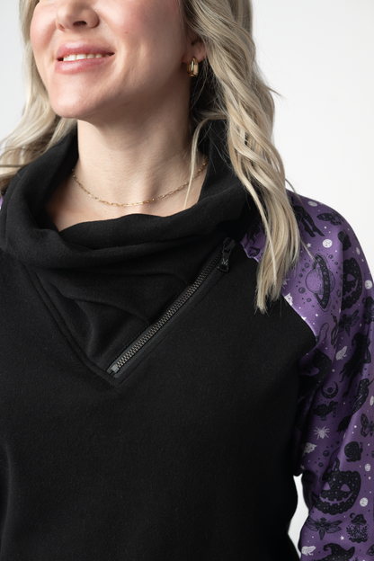 Zoey ZipCowl Sweatshirt - I Put A Spell On You and Black