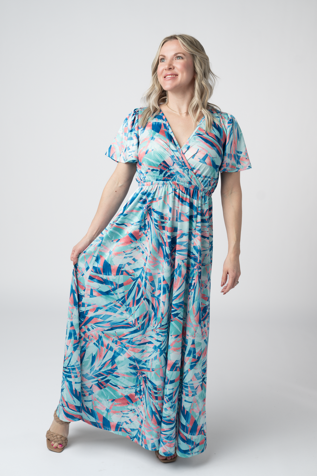 Millie Maxi Dress - Abstract Aqua Breeze