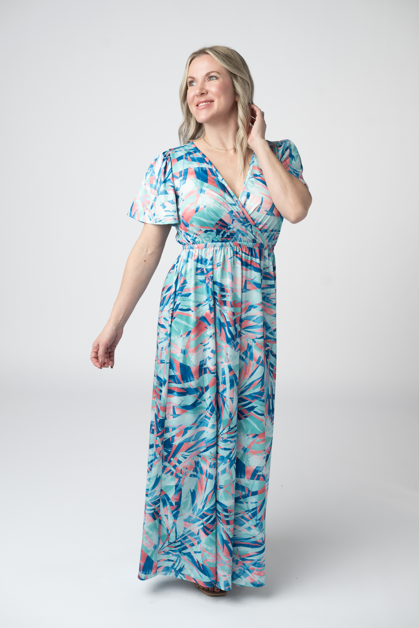 Millie Maxi Dress - Abstract Aqua Breeze