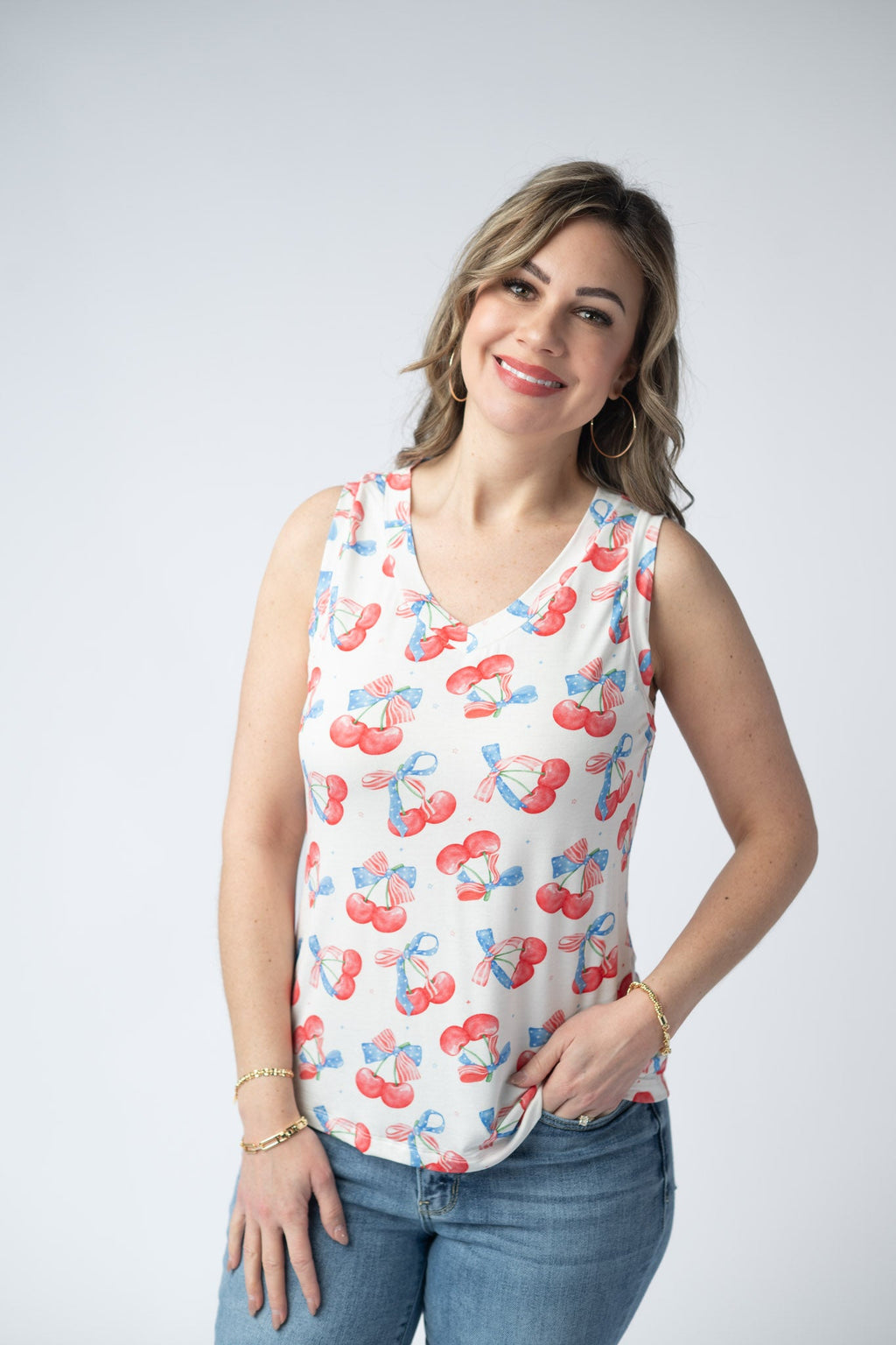 IN STOCK Noelle Tank - Patriotic Cherries