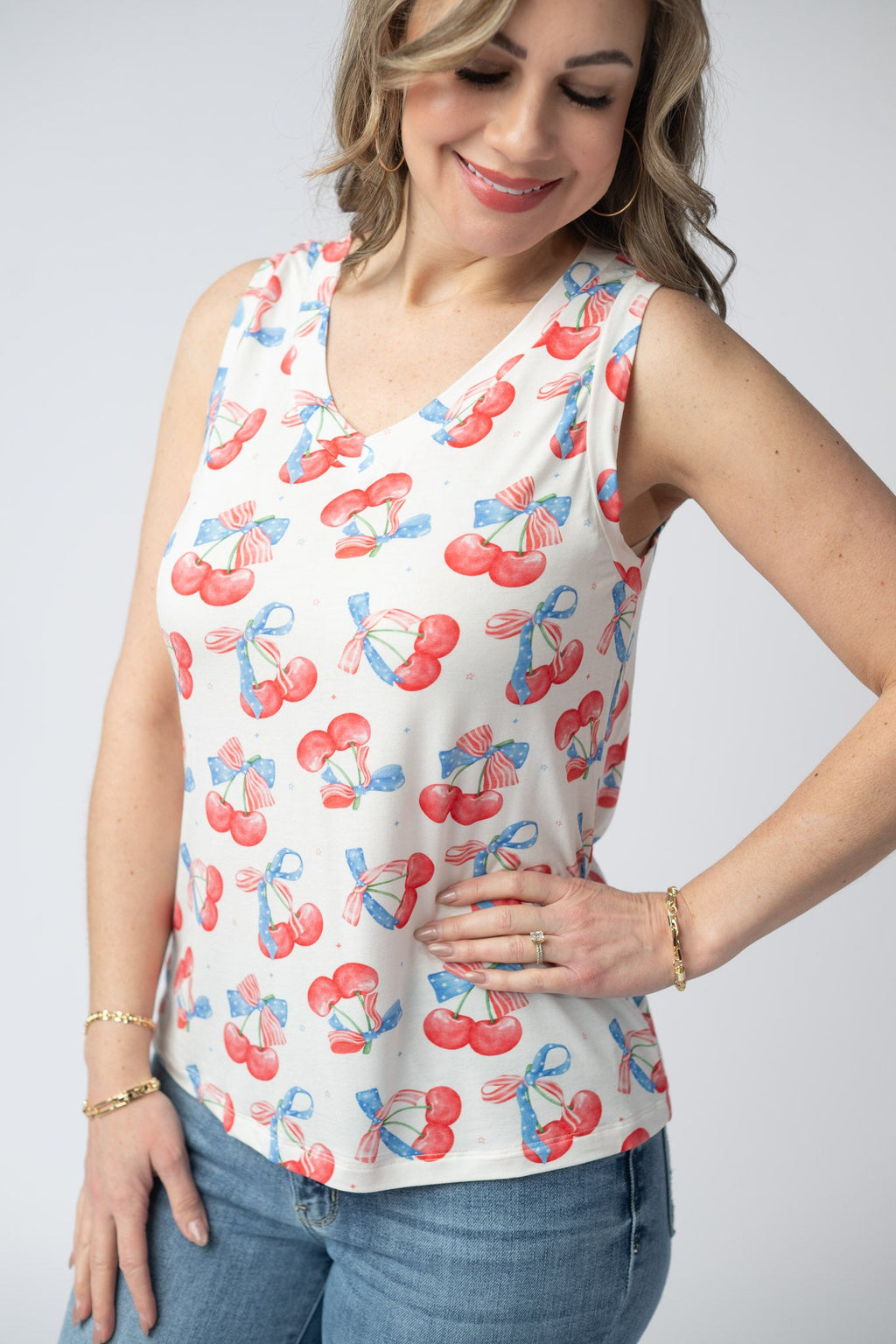 IN STOCK Noelle Tank - Patriotic Cherries