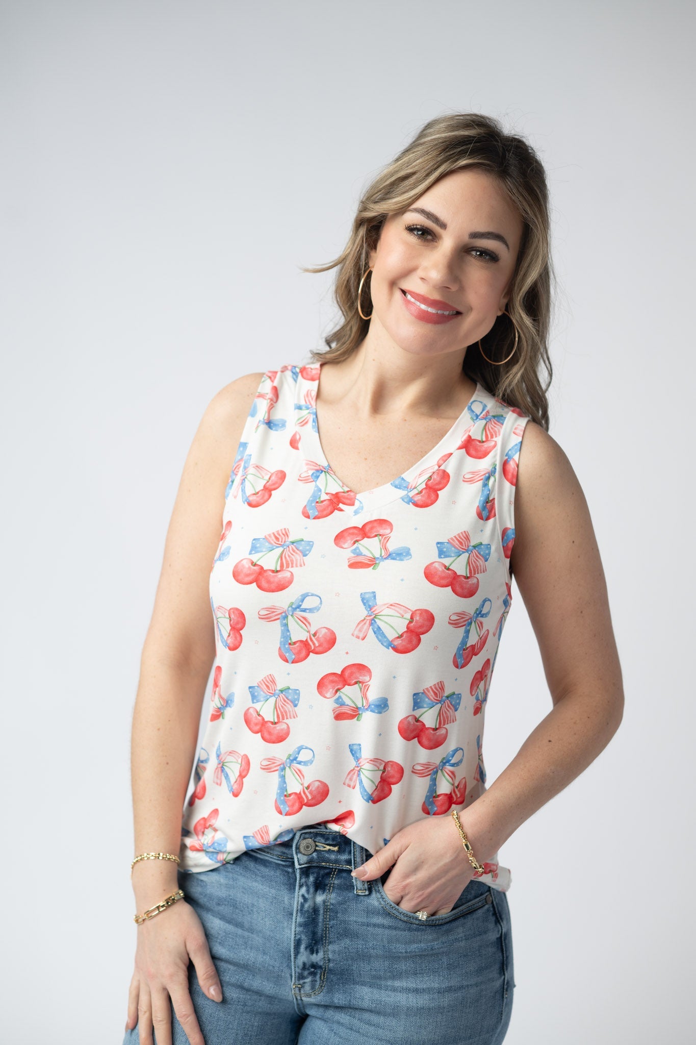 IN STOCK Noelle Tank - Patriotic Cherries