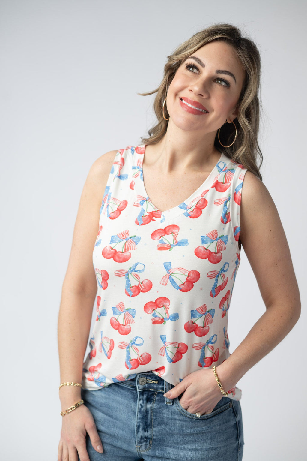 IN STOCK Noelle Tank - Patriotic Cherries